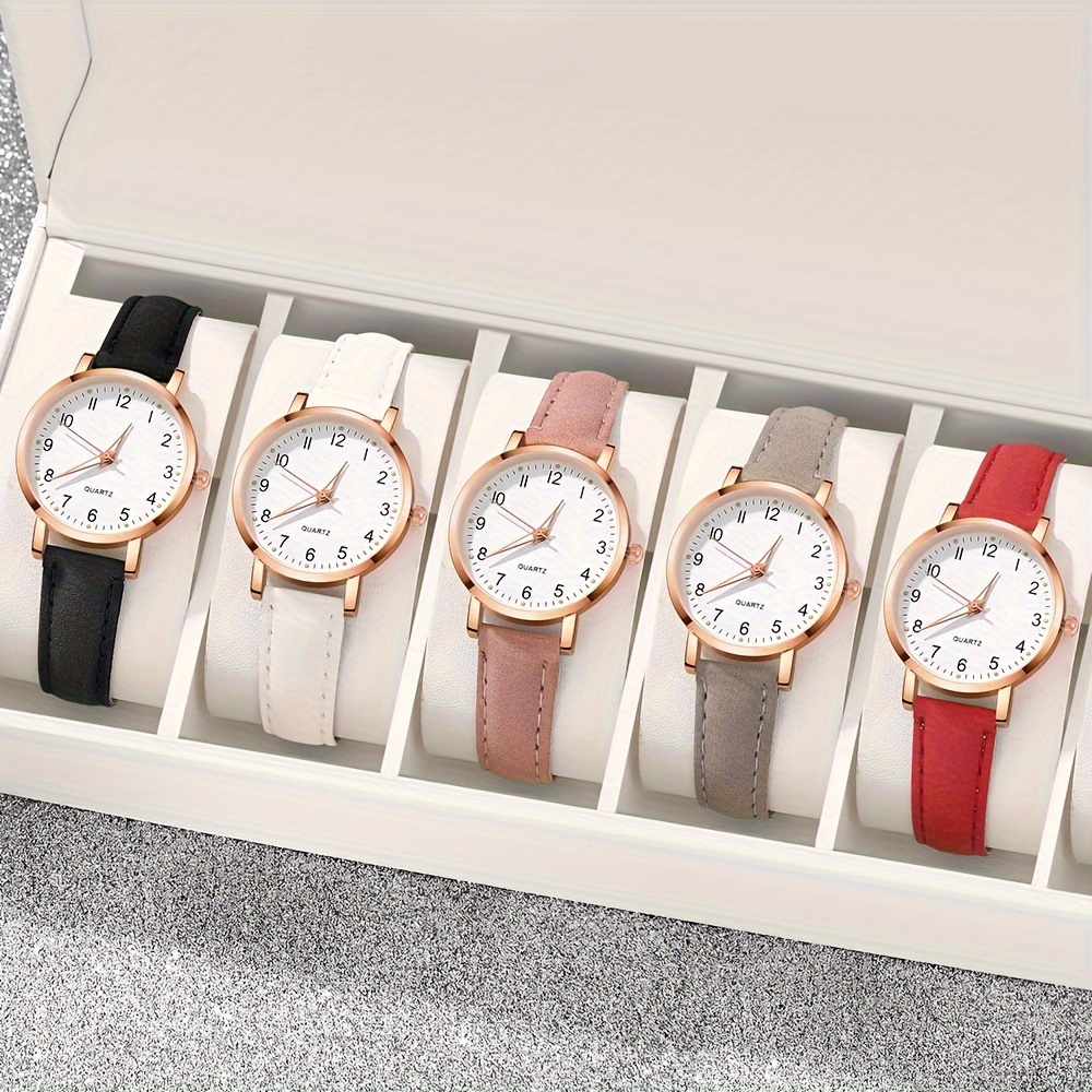 TEMU Set Of 5 Women's Stylish Casual Quartz Watches With Faux Leather Straps - Small And Comfortable For Everyday Use, Ideal For Students (box Not Included)