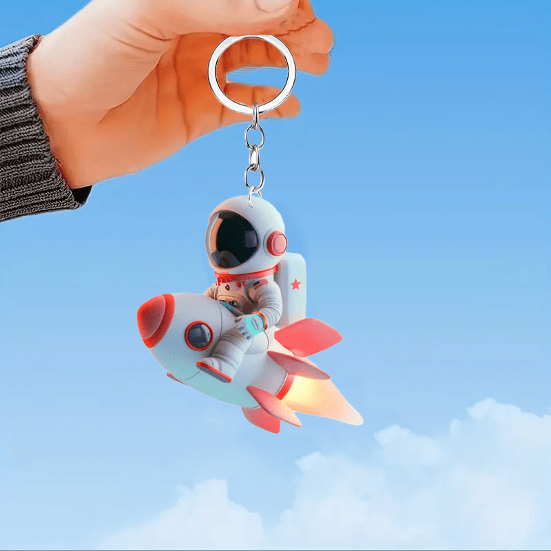 

1pc Cute Astronaut In Spaceship Acrylic Keychain - Waterproof 2d Flat Key Ring, Bag Charm, Ideal Gift For