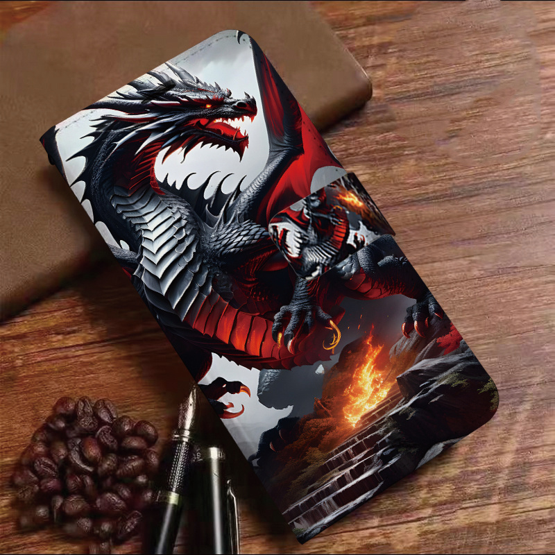 TEMU Phone Case - Dragon Faux Leather Flip Wallet Phone Case With Card Slots, Stand Function - Protective Case Suitable For A30 40 50 A51 Series And