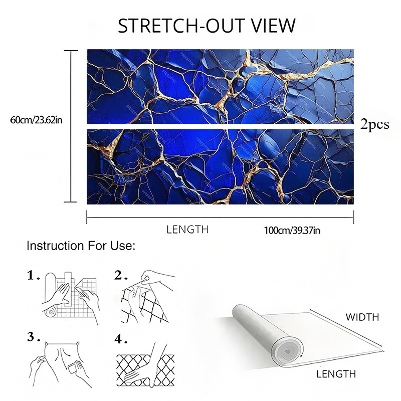 TEMU Pack Of 2, Blue Marble Pattern 2d Vinyl Desktop Stickers - Self Adhesive Removable Heat Resistant Desktop Protector, Modern Rectangular Design