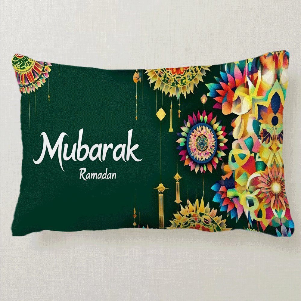 1pc classic flannel mubarak eid ramadan pillow cover 20x12 inch   decorative   case with zipper machine washable soft and   decor for back sleepers ideal for living room bedroom and outdoor camping details 9