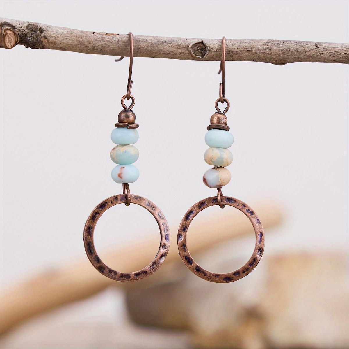 TEMU Un Par de Aretes Colgantes de Aro con Cuentas Bohemias , Perfectos para el Uso Diario y un Regalo Ideal para