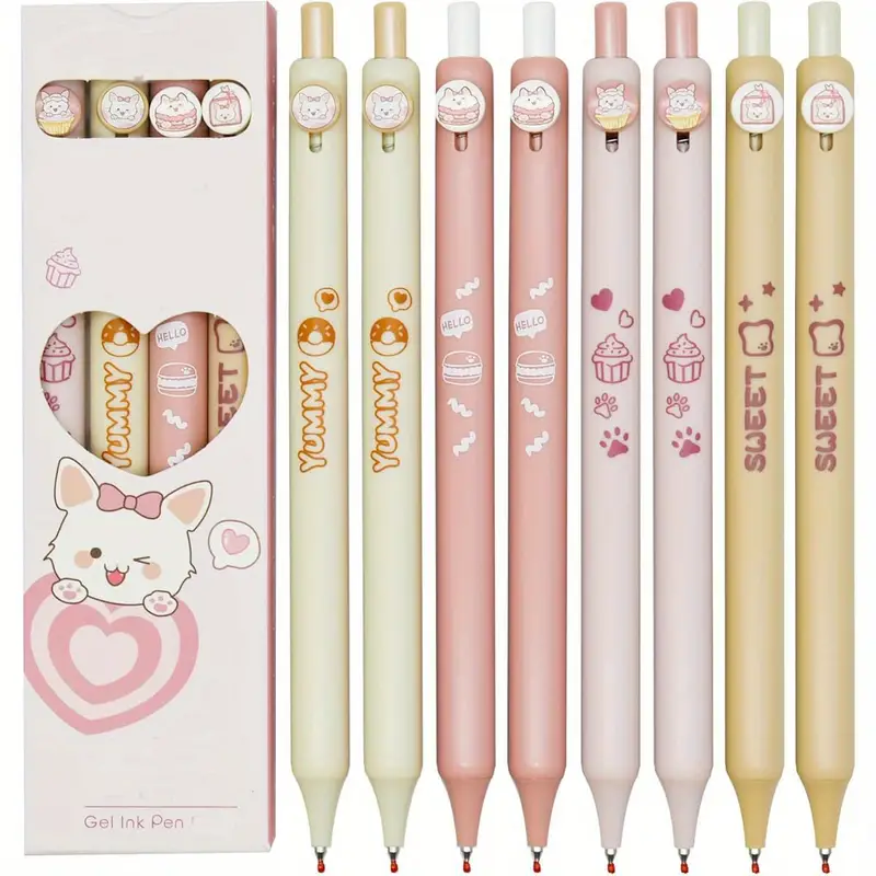 8pcs cute cat pens with retractable gel pens design black ink durable plastic cat lovers and party favors cat accessories school stationery design smooth writing Product details 1