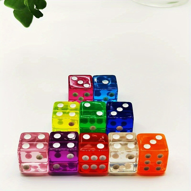 

10pcs Vibrant Acrylic D6 Cube Dice Set - 16mm With Sharp , Transparent Colors For Board Games, Lightweight & , Tabletop Games|transparent Dice|acrylic Dice, Dice Games For Family