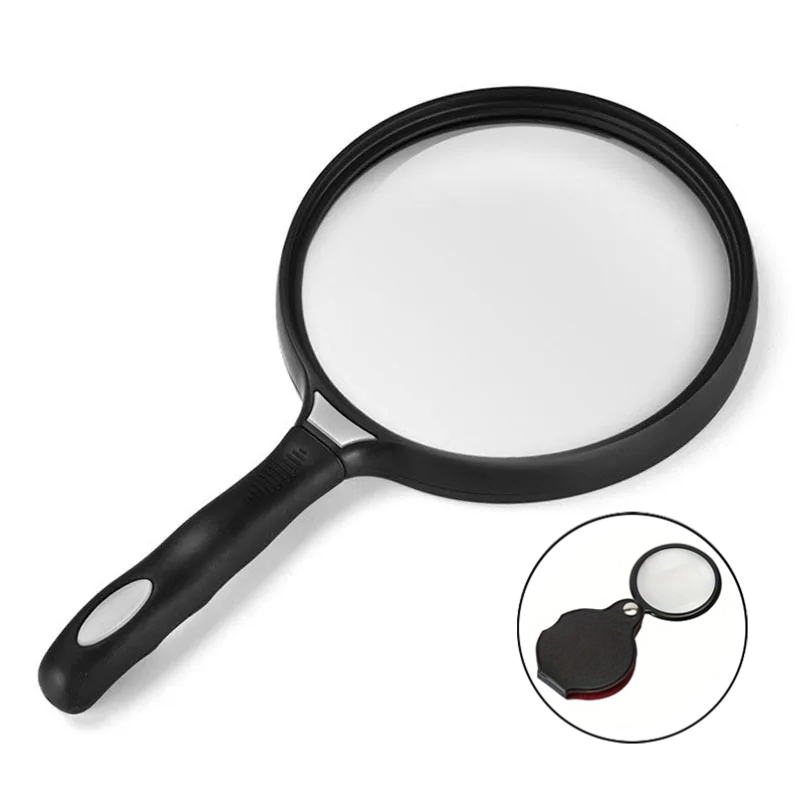 130mm Magnifying Glas+ Mini Foldable Magnifier Set (2 - Pack), 3x Jewelry Loupe Handheld Magnifier Lupa For Stamps Reading