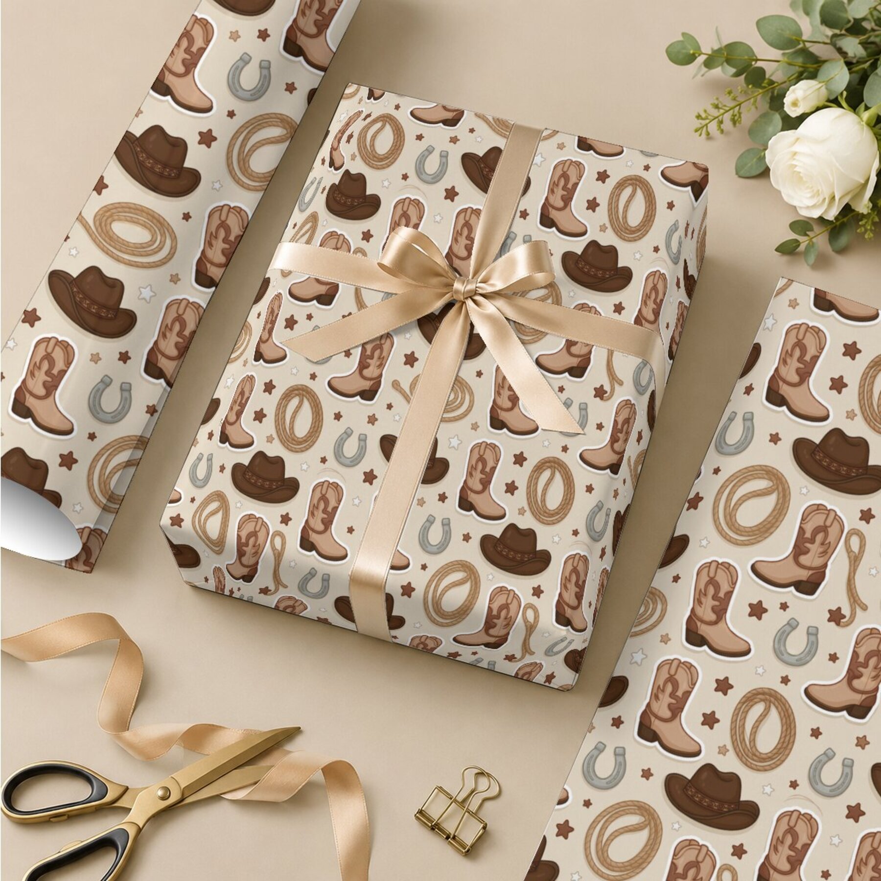TEMU Rouleau de 19,69 po x 118,11 po à motif de cowboy western pour la Saint-Valentin, les anniversaires, les enterrements de vie de fille, les baby