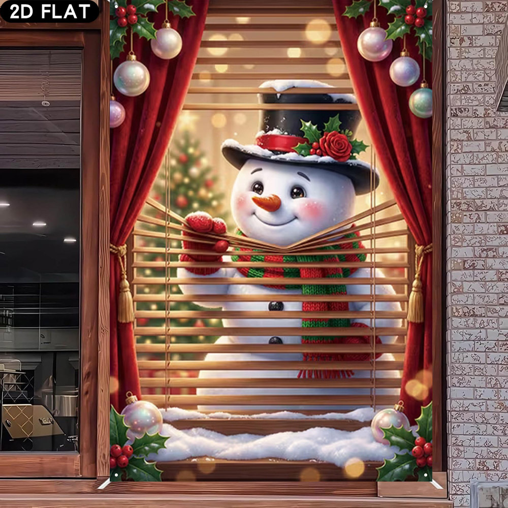 TEMU Plat 2D, 1 pièce, Bannière pour stores de fenêtre de Noël avec Père Noël et de neige regardant à travers - Décoration à suspendre pour