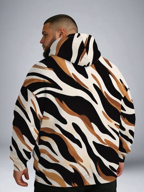printed design not textured 1pc mens plus size animal stripe pattern hoodie casual relaxed fit long sleeve hooded sweatshirt breathable anti wrinkle pullover for winter