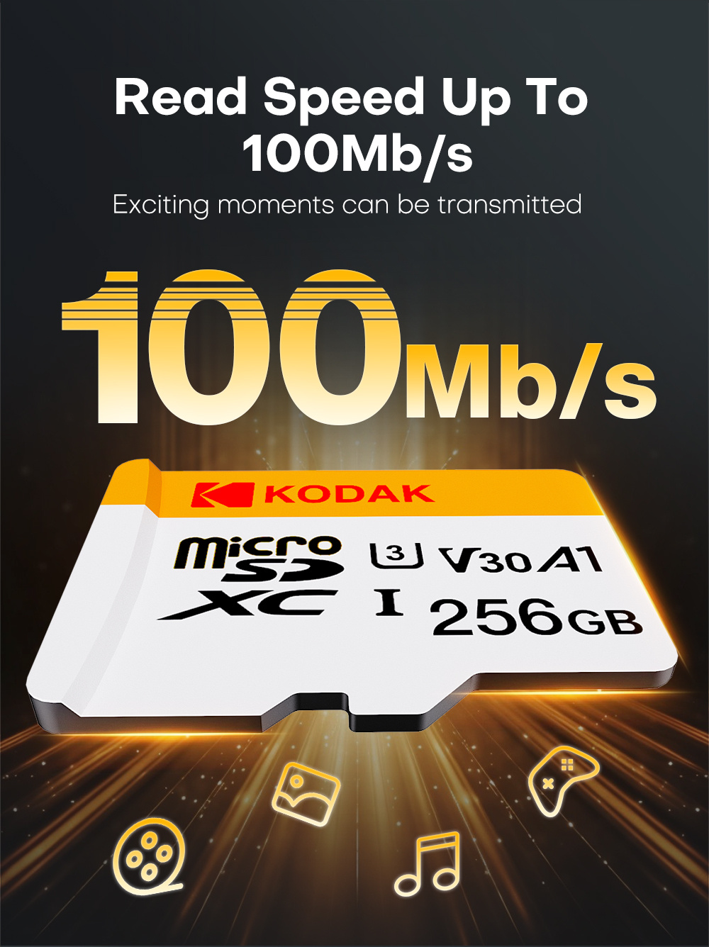 KODAK Mini Memory SD Card 256GB 128GB 64GB 32GB U3 V30 4K Full HD Micro TF Memory Flash Card for Phone/Computer/Camera
