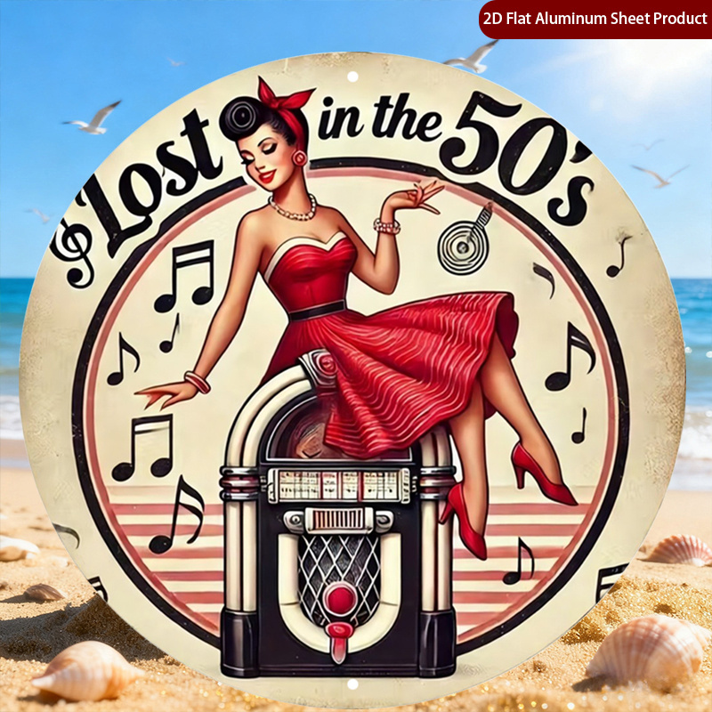 TEMU 1pc Retro 1950s Holiday Decorative Plaques, Round Sign, Vintage Music Round Plaque, Nostalgic Design Rustic Metal Wall Art, Metal Wall Decor,