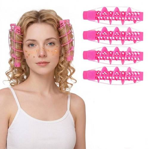 4pcs Heatless Spiral Hair Curlers, Pink No-Heat Curling Tools for Women
