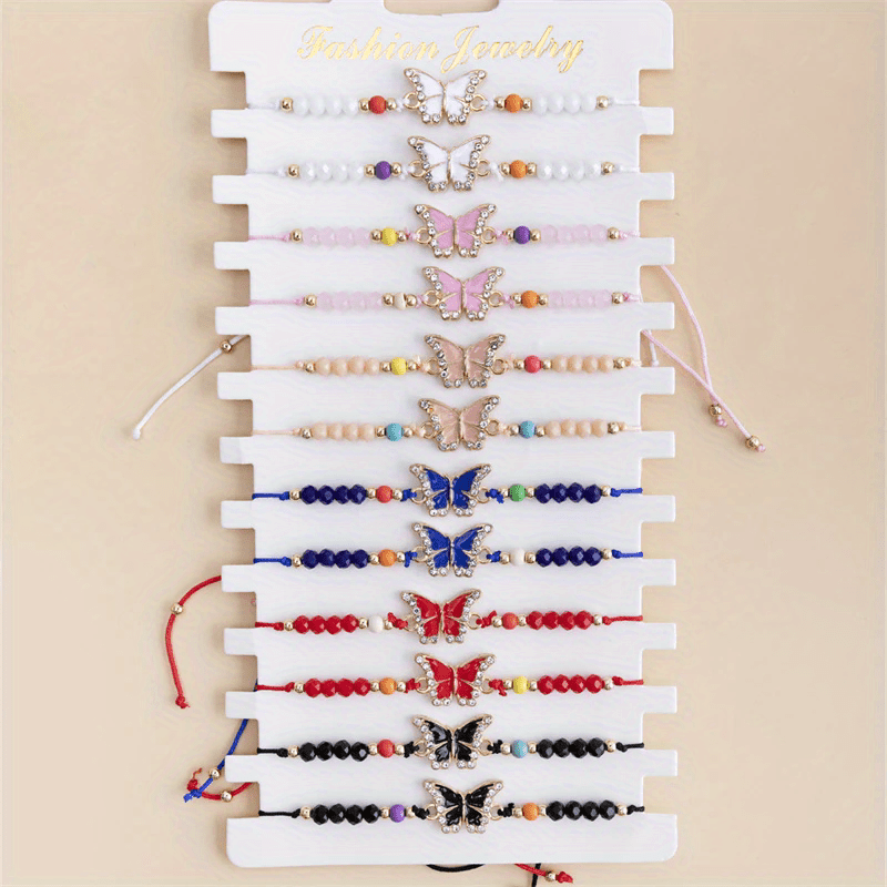 Image of 12pcs Bohemian Rhinestone Bracelets, Adjustable Handmade Beaded Summer Animal Aesthetic Bracelets, Stackable Couple Match Friendship Jewelry For Daily Wear, Party, Vacation Or Birthday Gifts