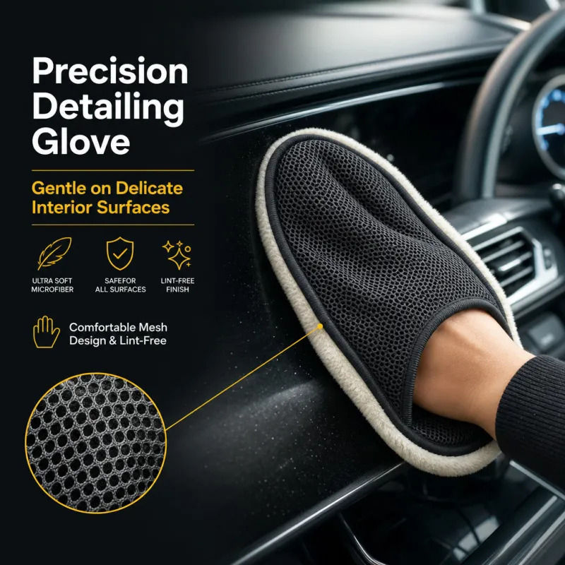 Premium 3pcs Car Cleaning Kit(Short Handle+ Long Handle Soft Car Brush+ Car Cleaning Gloves)- The Soft Brush and Gloves Are Perfect for Effective Interior Cleaning, Dust Removal, and Reaching Tight Areas, Making Them Essential Tools for Perfec