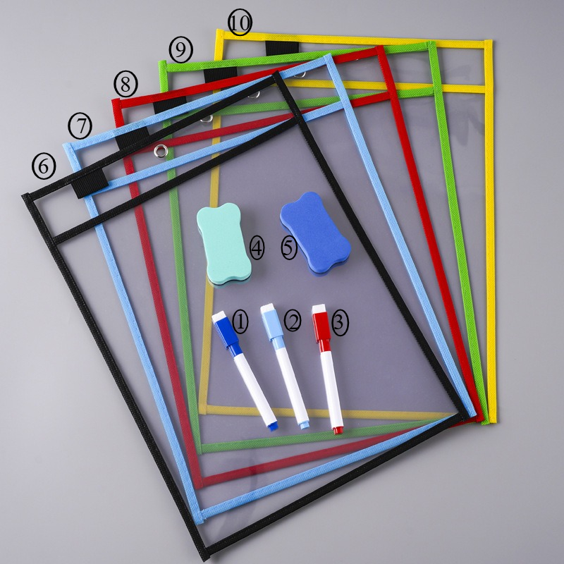 TEMU Ensemble de 10 dossiers à surligner multicolores, sacs effaçables à sec A4 transparents pour tutorat, réutilisables et effaçables, pour stockage