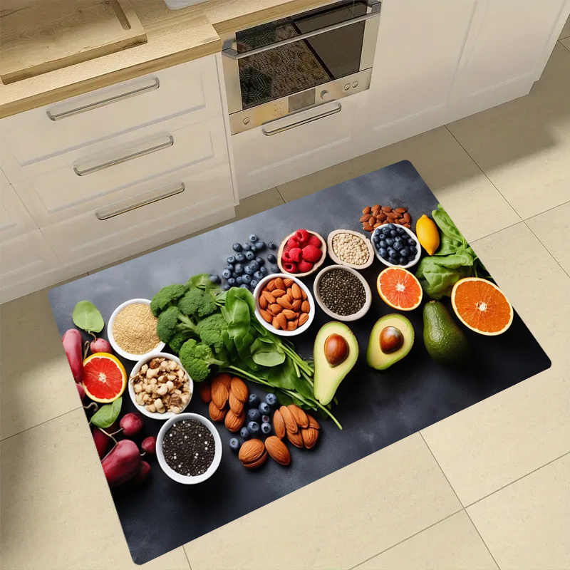 TEMU 1pc Tapis de Sol Épais de Cuisine Antidérapant de 1.1cm avec Motif d'Épices et Herbes, Tapis Lavable en Machine à 100% Polyester pour Salon, ,