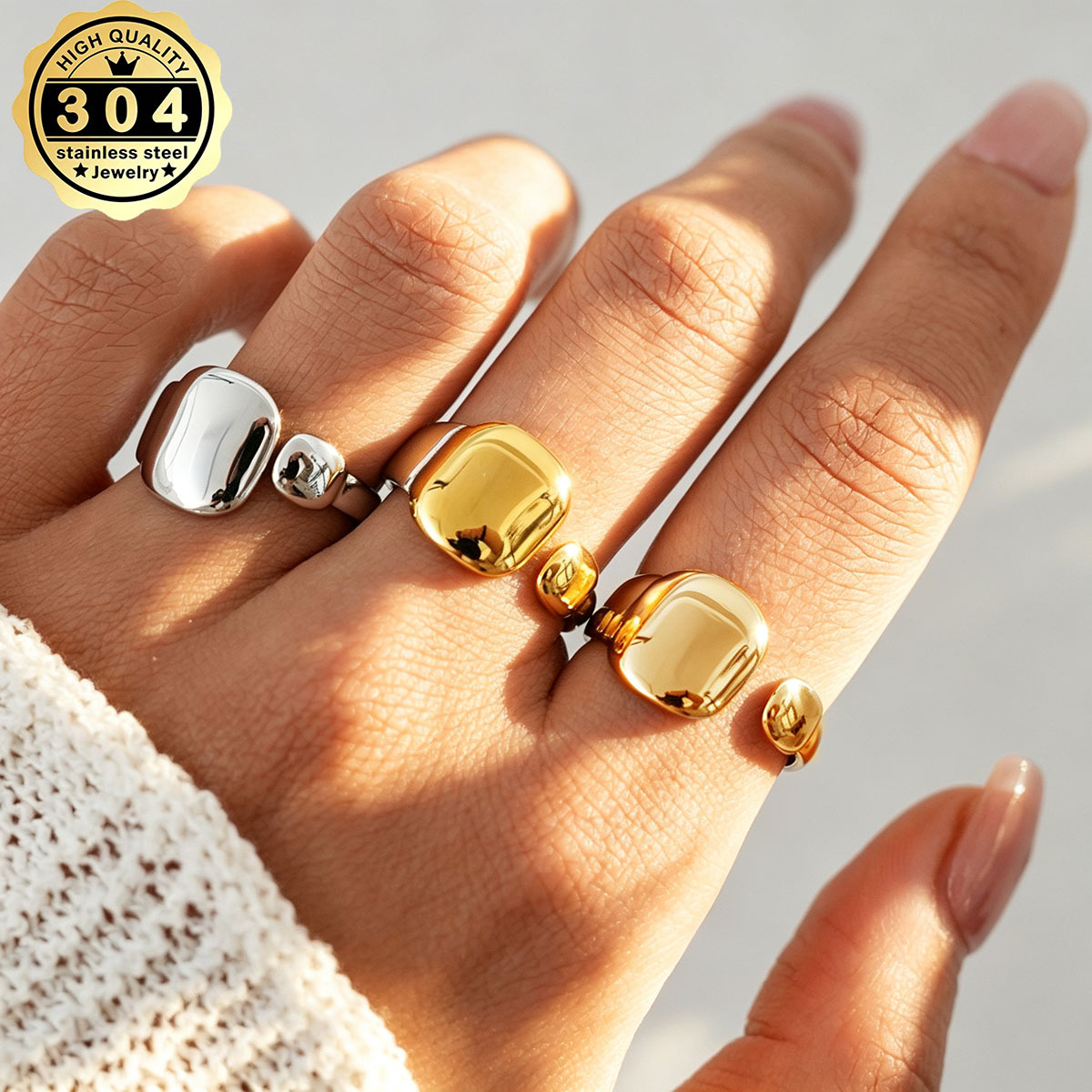 Women's Geometric Irregular Stackable Ring, 18K Gold Plated