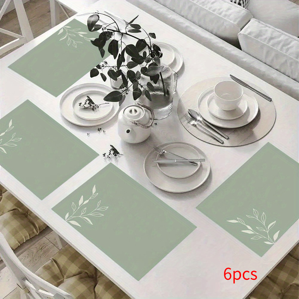 TEMU Lot de 2/4/6 sets de table Branche à feuilles pour table à manger, vaisselle rectangulaire moderne avec motif de feuilles élégant, toile de