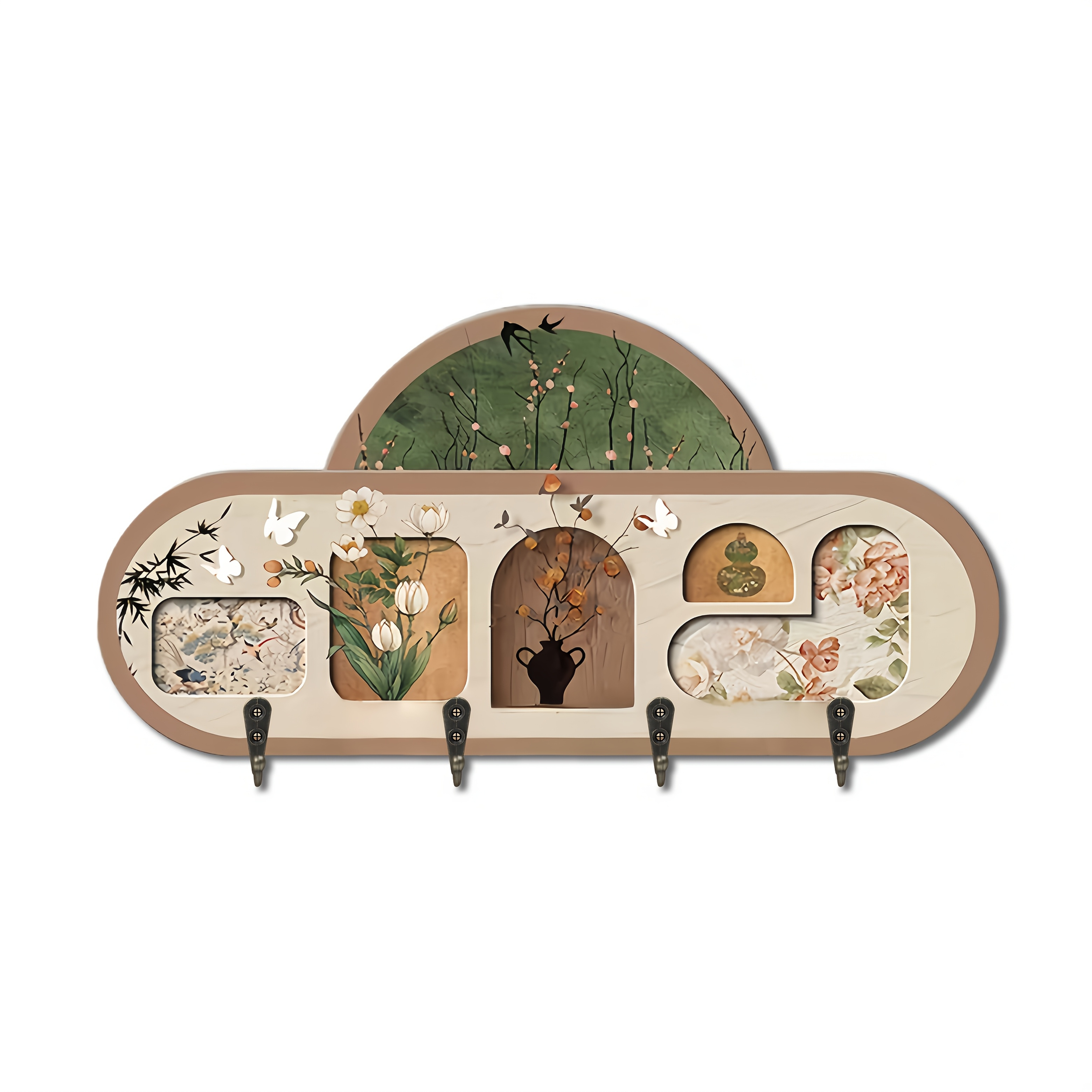 TEMU Porte-clés élégant et coloré en bois, 1 pièce, imprimé à plat 2D, nouveau crochet mural décoratif en bois de style chinois, convient pour clés,