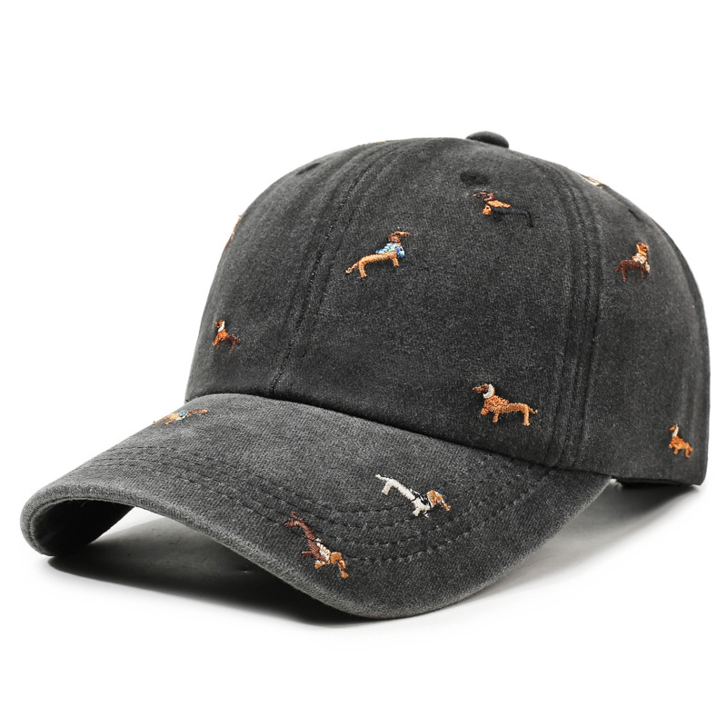 E-shop Eine Unisex Baseballkappe mit Hunde-Muster Stickerei, gewaschene Kappe, Baseballkappe, Street Retro Distressed Duck Tongue Cap, Kappe für große