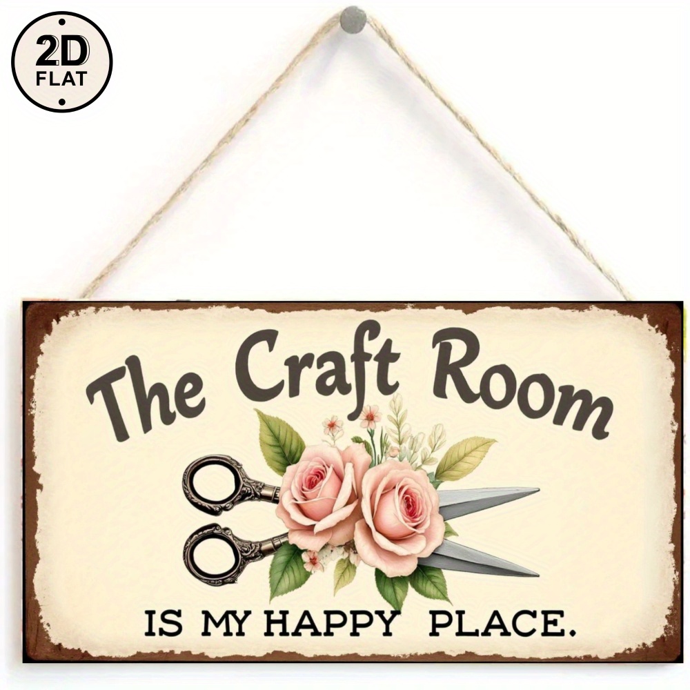 TEMU 2d Flat, Wall Sign " Room Is " With Scissors & - Shelf Decor Suitable For Home, Craft Room,, Office - Fall Gift For Crafters, Diyers, English
