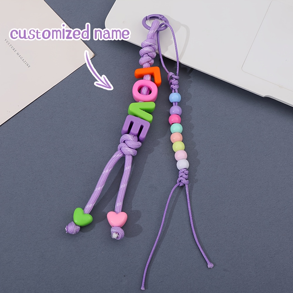 TEMU Llavero de cuentas con de acrílico y personalizado, cordón para neceser de maquillaje y botella de agua de mujer, accesorios DIY, regalo para