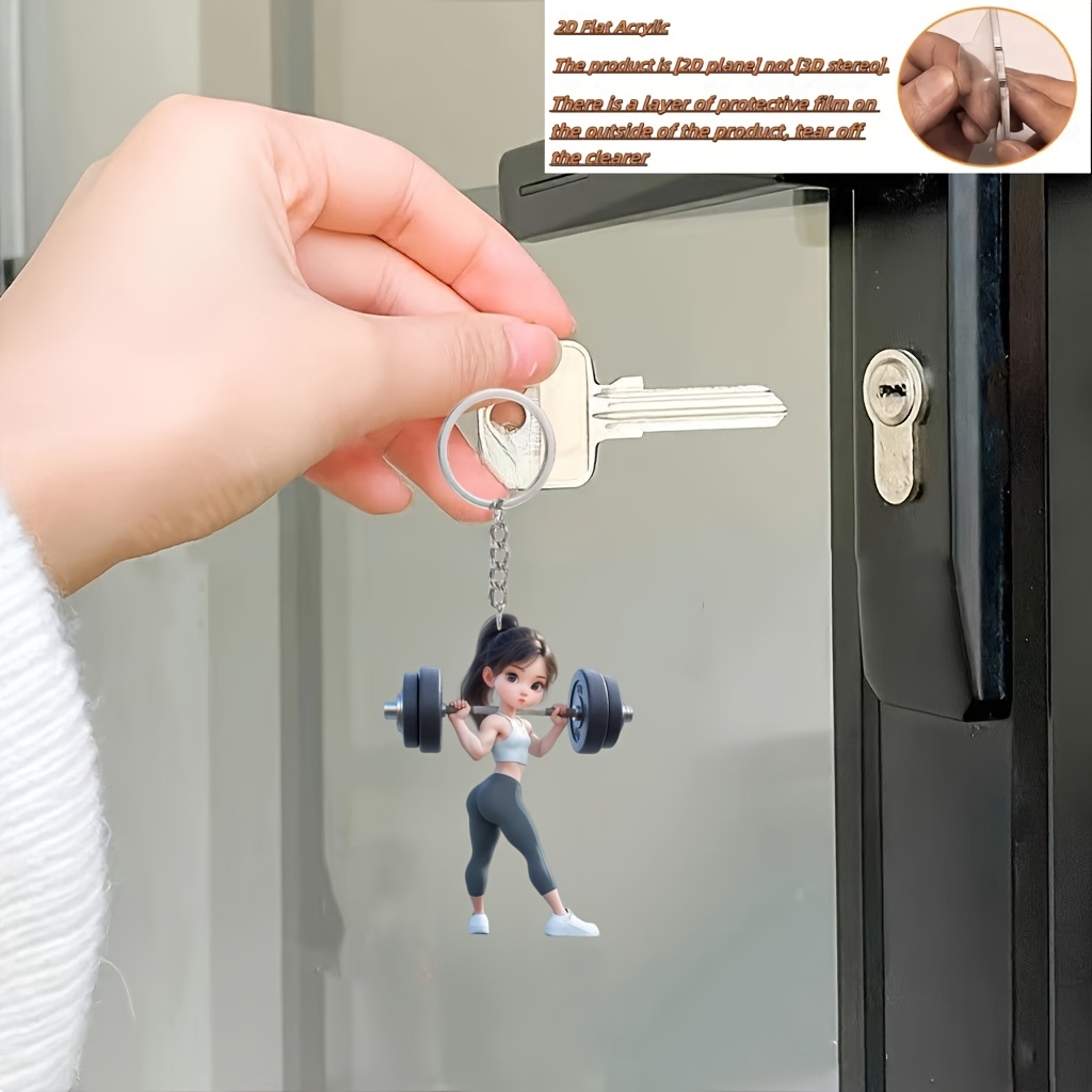2d flat 1pc cute fitness keychain gym barbells design Temu Chile