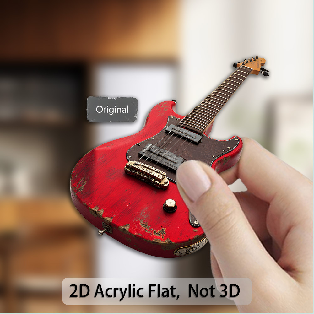 TEMU 2DFLAT, un imán 2D, de acrílico y , con un diseño de guitarra de con mástil desgastado, logo y superficie texturizada. Muy adecuado para , fans