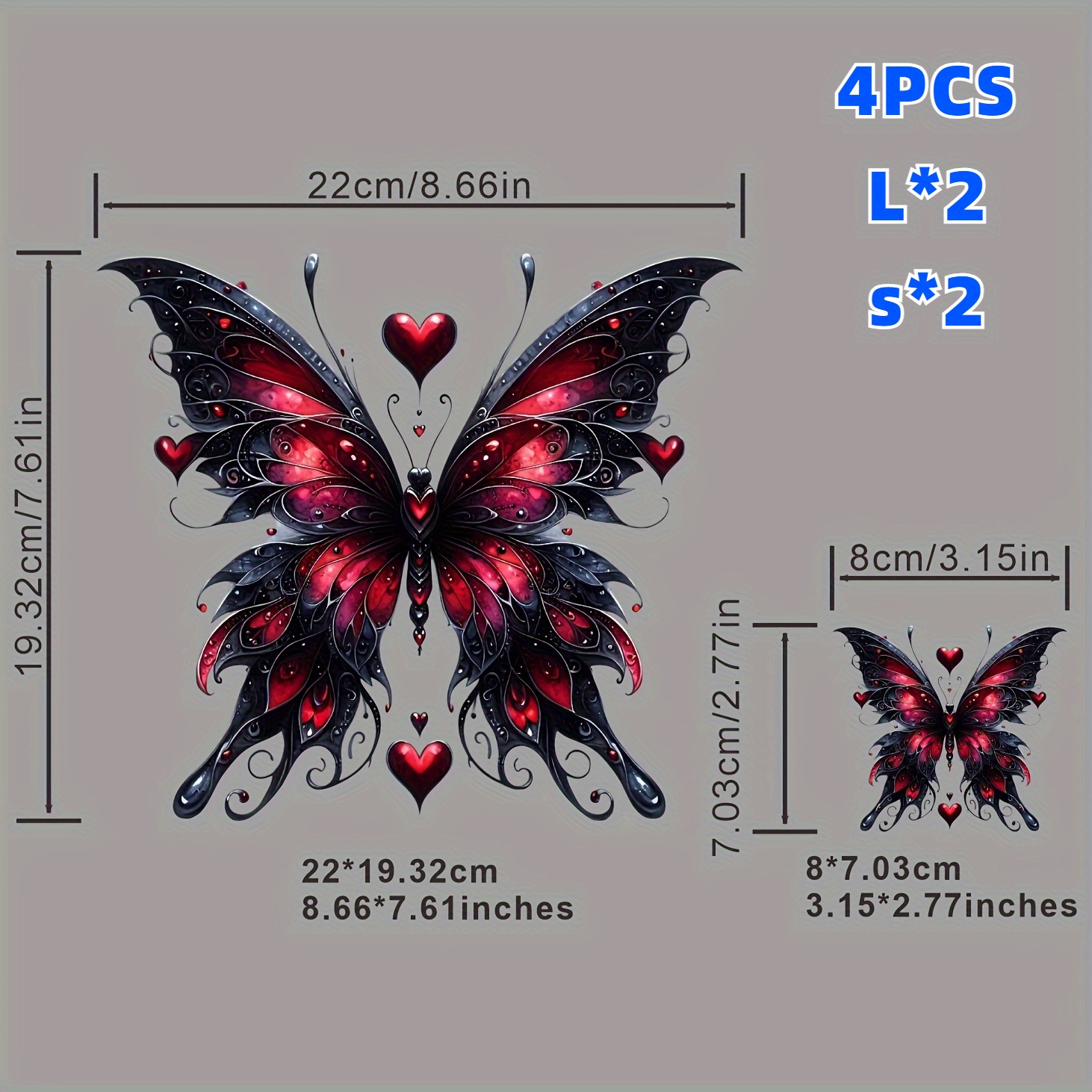 TEMU 4pcs Of Gothic Dark Heart-shaped Patches, Decorative Stickers, Easily Trendy Clothing Modifications, Suitable For Shirts, Jeans, Bags, Clothing,