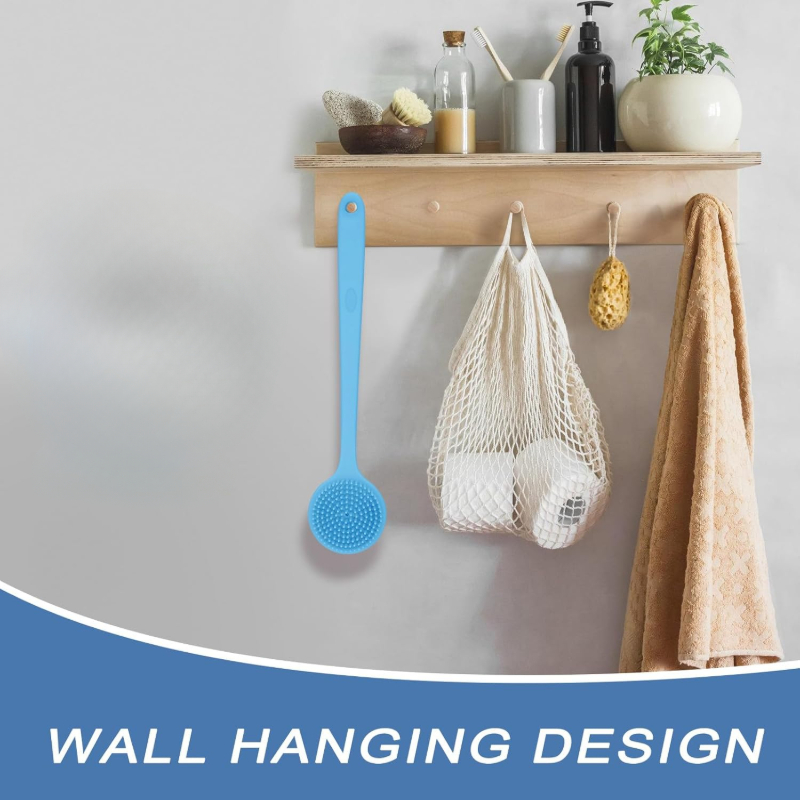 2pcs Silicone Long-Handle Bath Brush Set with Hook