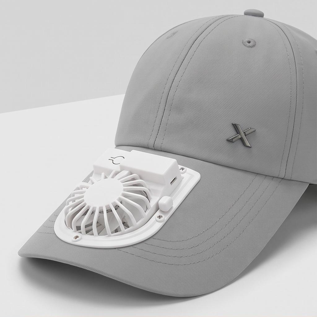 X Letter Embroidered Cooling Baseball Cap, Wide Brim Built-in Fan Sun Hat For Outdoor Activities