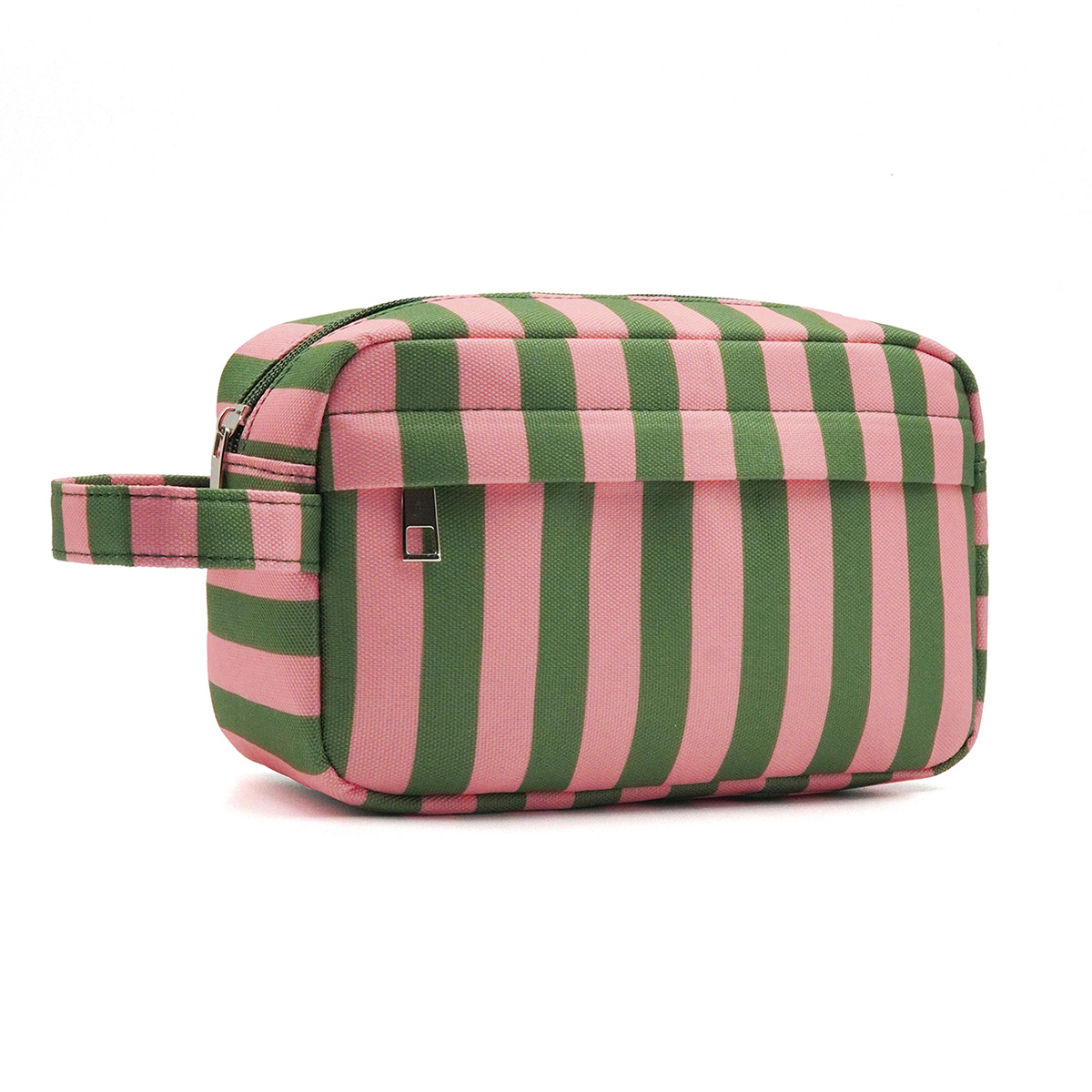 TEMU Striped Canvas Makeup Bag, Portable For Cosmetic Pouch With Handle, Large Capacity Travel Toiletry Bag, Multifunctional Wash Organizer For Women