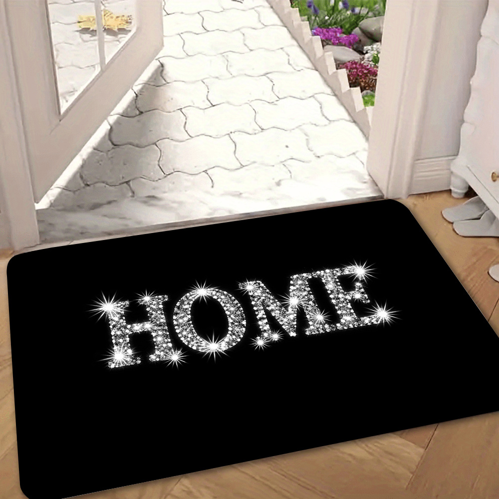 TEMU 2d Flat Printing, 1 Shiny "home" Mat - Machine Washable, Featuring A Printed Design With Sparkling Letters, Suitable For Kitchen And Bathroom