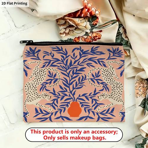 1pc leopard print floral pattern makeup bag with zipper closure leopard print floral pattern theme offering women a storage space for toiletries hand washable and portable skincare product storage bag
