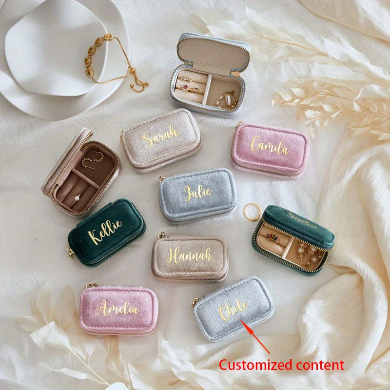 1pc Personalized Velvet Jewelry Box with Stamping Custom Name Travel  Jewelry Case, Elegant Wedding Bridesmaid Gift, Birthday Gift for He