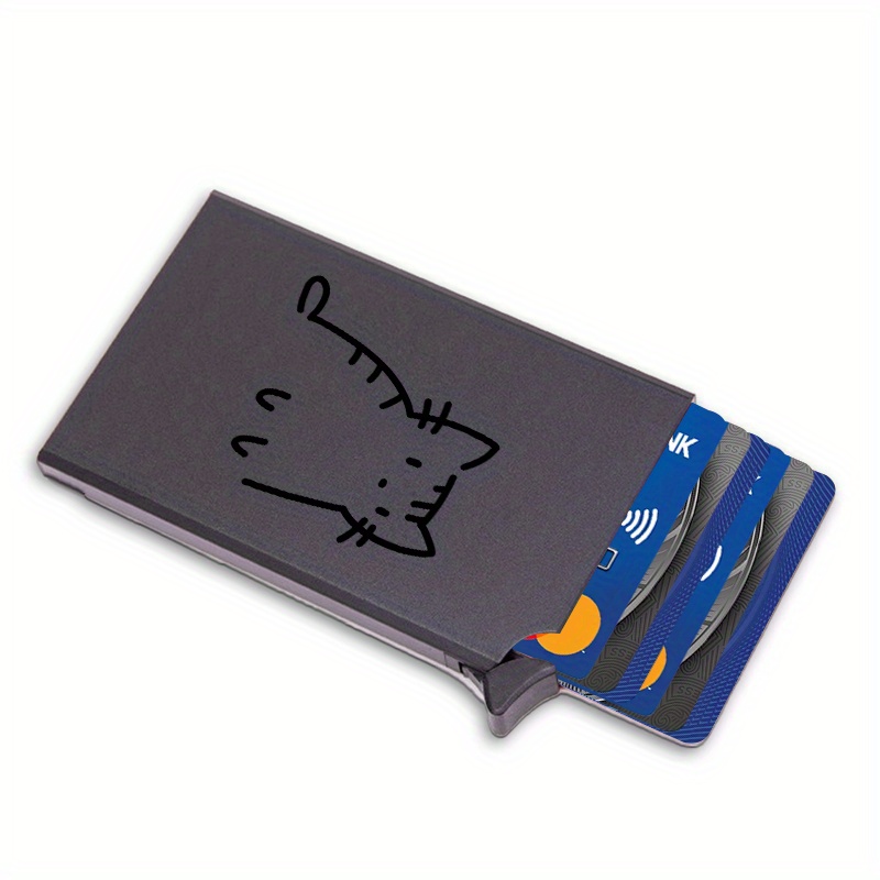 

Slim Rfid-blocking Aluminum Wallet For - Black With Cute Cat Design, Pop-up Card Holder, Anti-theft Protection, Ideal For Cards, Small Wallet