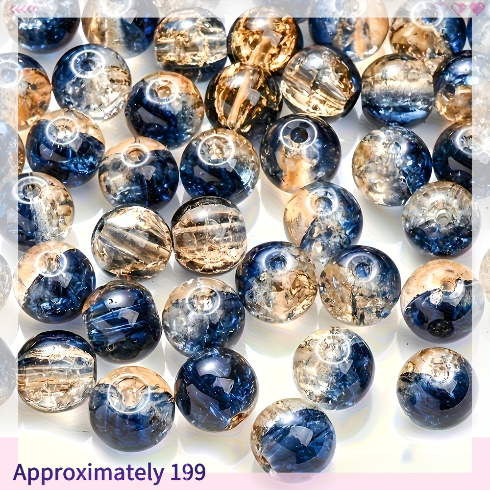 TEMU 199pcs 8mm Golden Crackle Glass Beads - Shiny Round Decorative Beads For Jewelry, Bracelets, And Additions Making