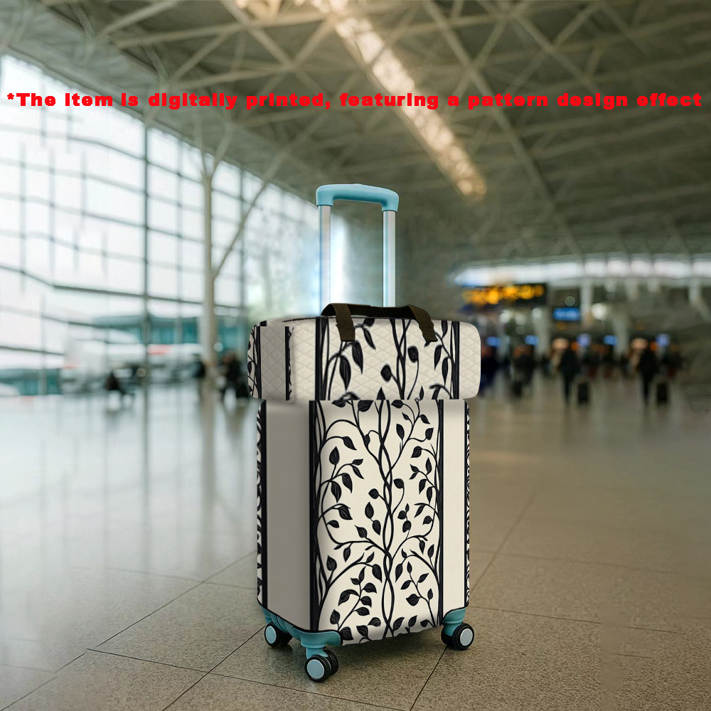 Artistic Black and White Vine Pattern Suitcase Cover & Travel Bag Set