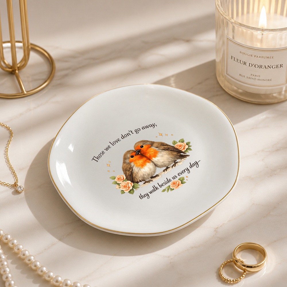 TEMU Robin Bird Memorial Ceramic Keepsake Dish - Vintage Floral Sympathy Gift Suitable For Loss Of , Hexagonal Bereavement Tray For Jewelry Display,