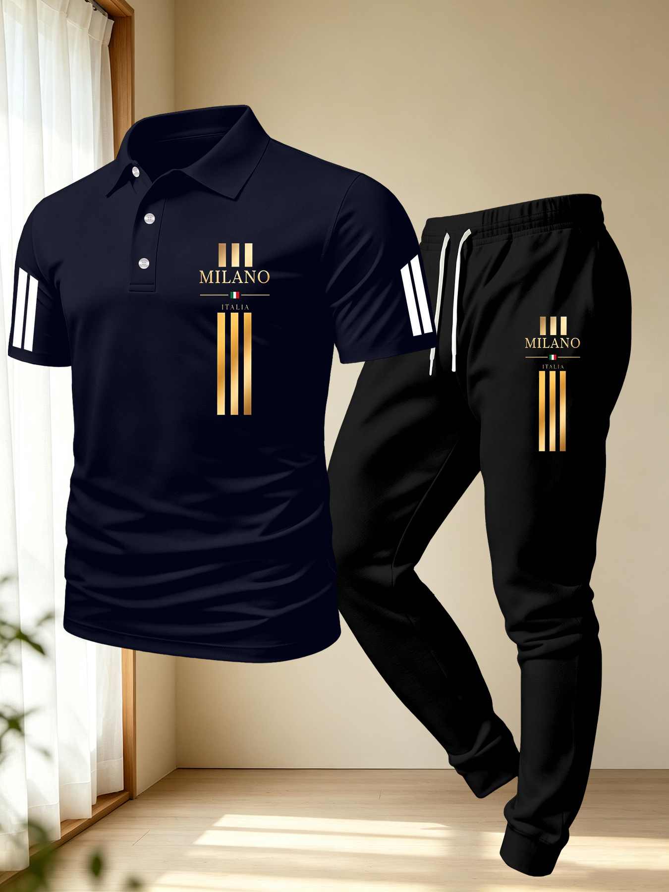Conjunto de Calças Polo Minimalista Casual Masculino 2