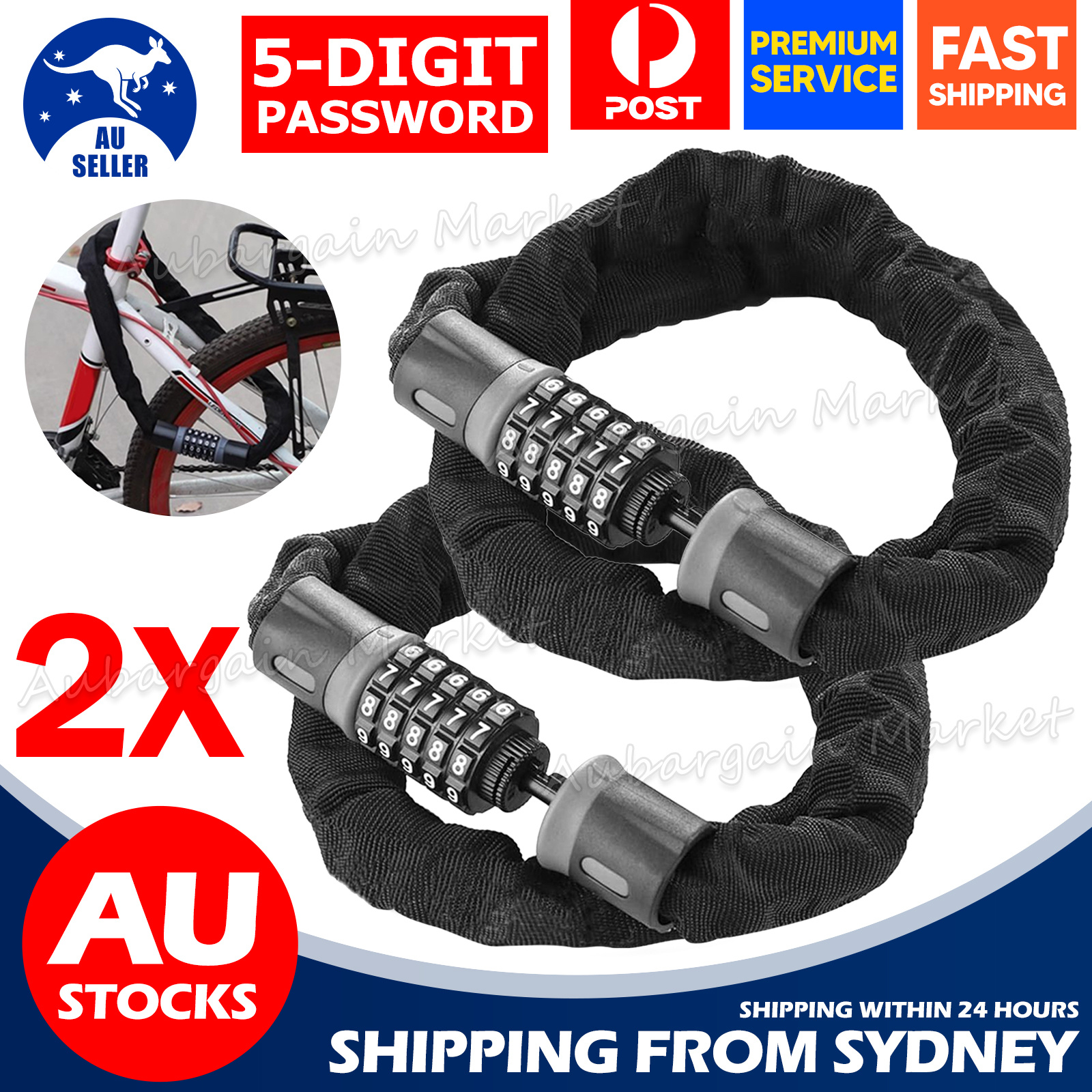 TEMU 2pcs Heavy Duty Chain Lock Security | 5-digit Key, Pvc Material, Polished