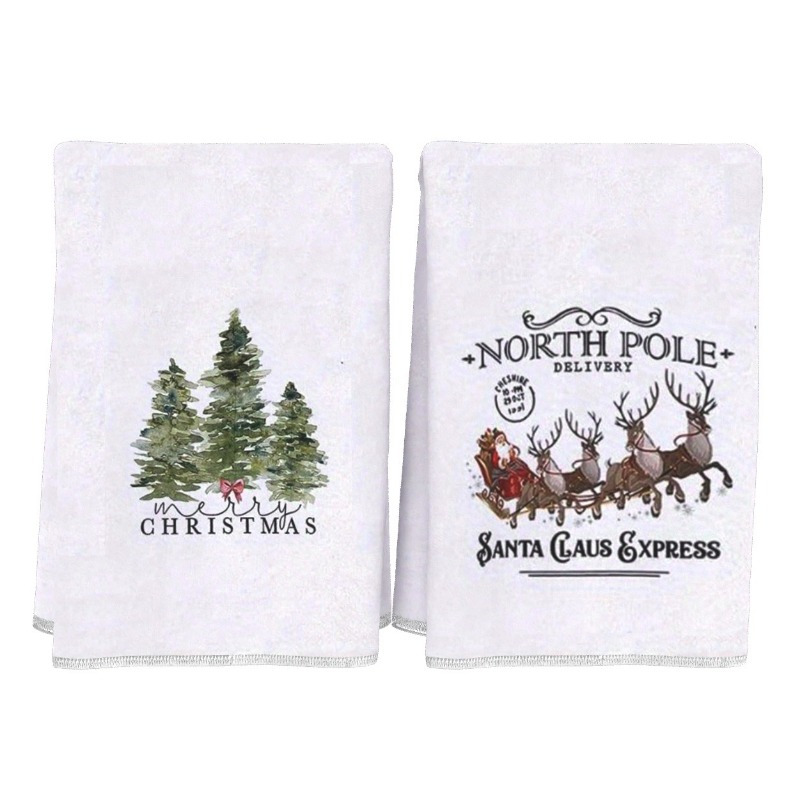 2pcs 18*26 baking quick-drying washing dishes gift winter elk fun christmas kitchen towels details 0