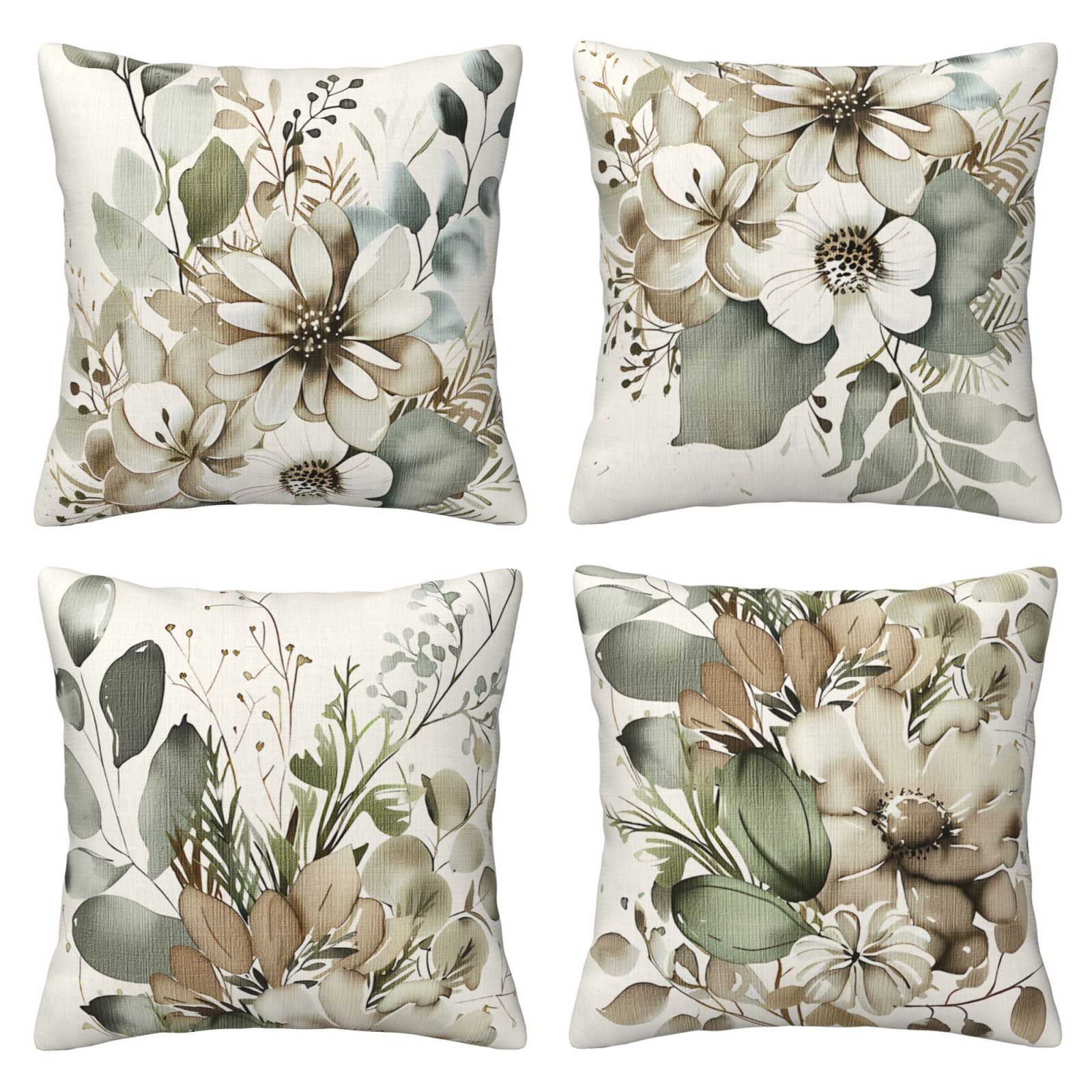 

Set Of 4 Floral Throw Pillow Covers, Rustic , - Decorative Sofa Couch Throw Pillowcases, Zip Closure For Living Room And Bedroom Decor - Decor, 1 Sided Printing (no Pillow )