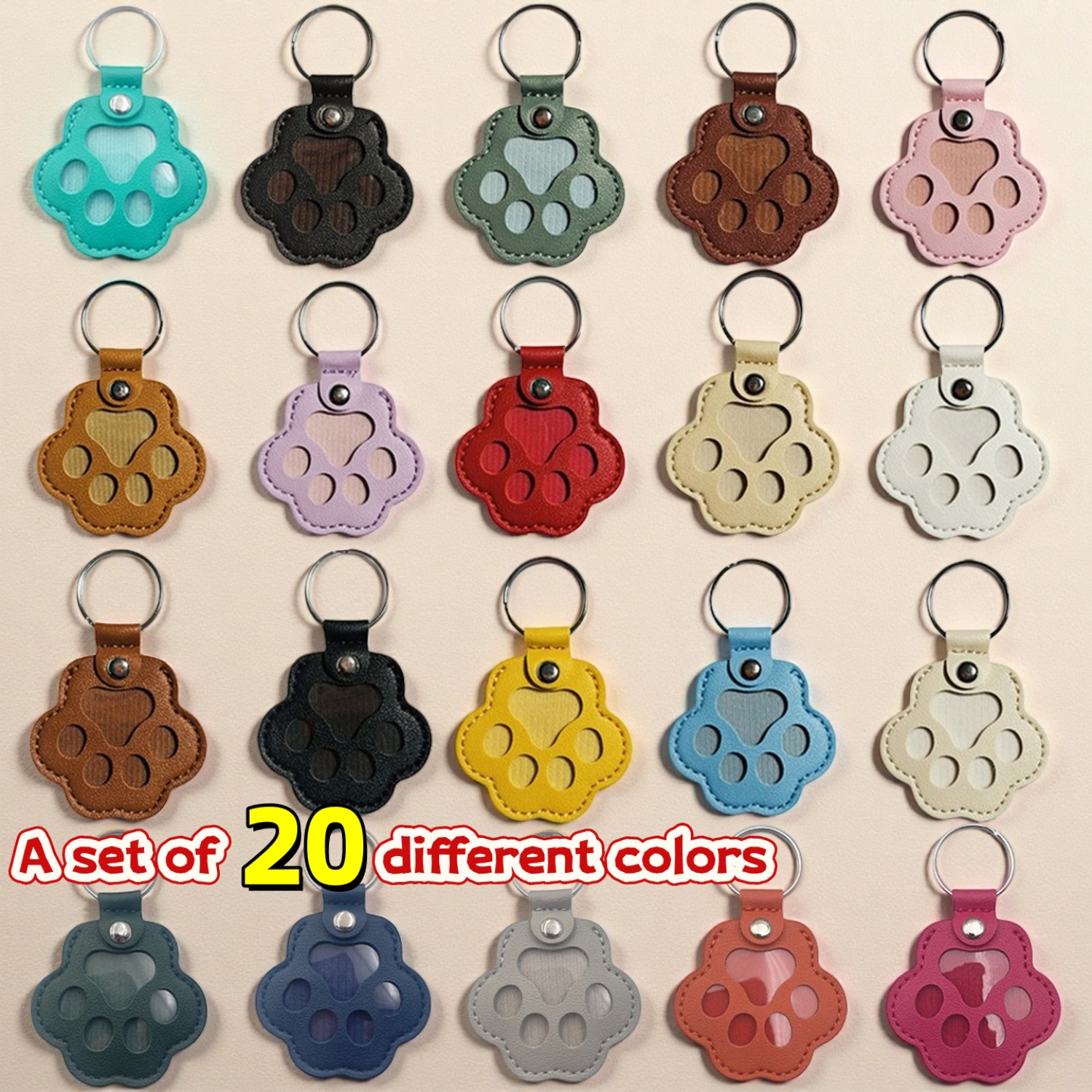Image of 20pcs Paw Keychain Pet Memorial Keyrings For Keepsake Christmas Birthday Party Gift, A Set Of 20 Different Colors