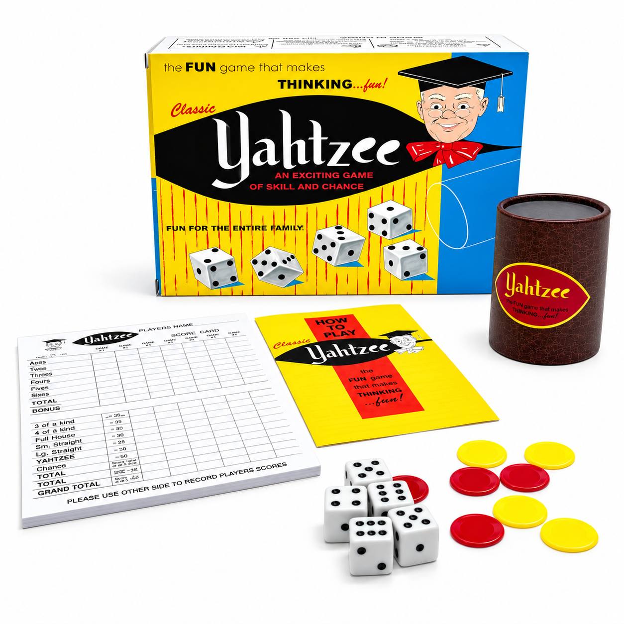 Yahtzee Clásico, un emocionante juego de habilidad y azar, juego con un vaso para dados...