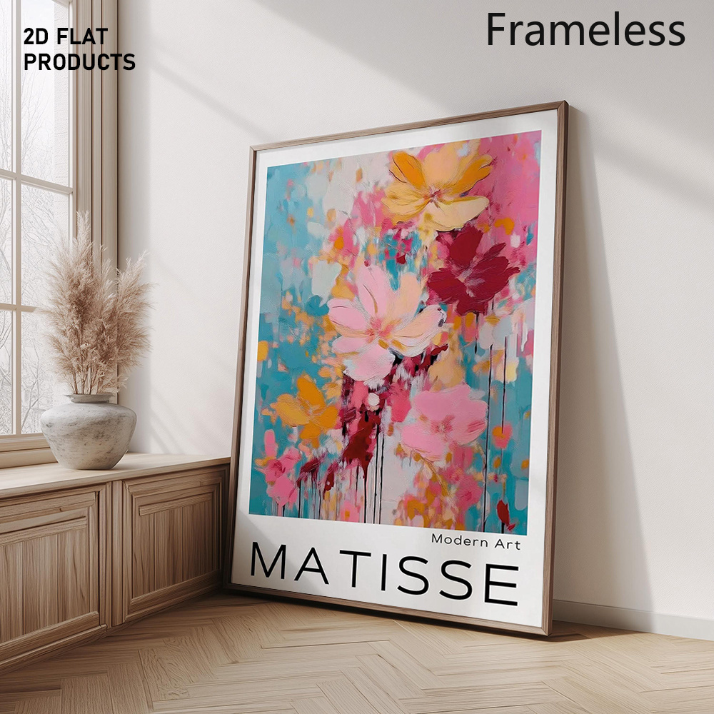 TEMU 2d Flat, 2d Flat, 2d Flat 1pc, 2d Flat Print, Frameless, Henri Matisse Style Floral Poster, Colorful Modern Art Print, Abstract Floral Wall Art,