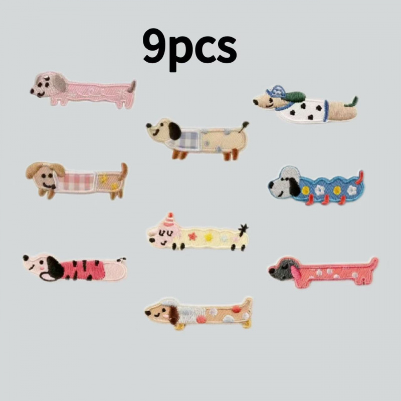 TEMU 9pcs Cute Cartoon Dachshund Embroidery Patches, Self-adhesive Iron-on Stickers, Suitable For T-shirts, Jeans, Hats, Backpacks, Suitcases And