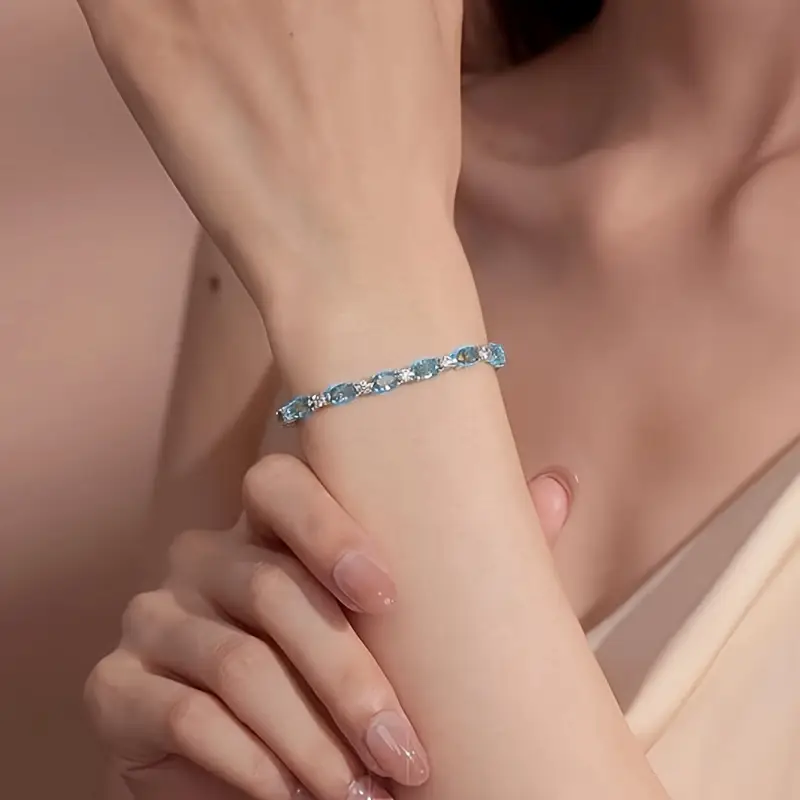 1pc 925 pure silvery fashionable luxury men and women silvery artificial crystal bracelet pure silvery womens silvery bracelet fashionable product perfect gift for her a box Product details 1