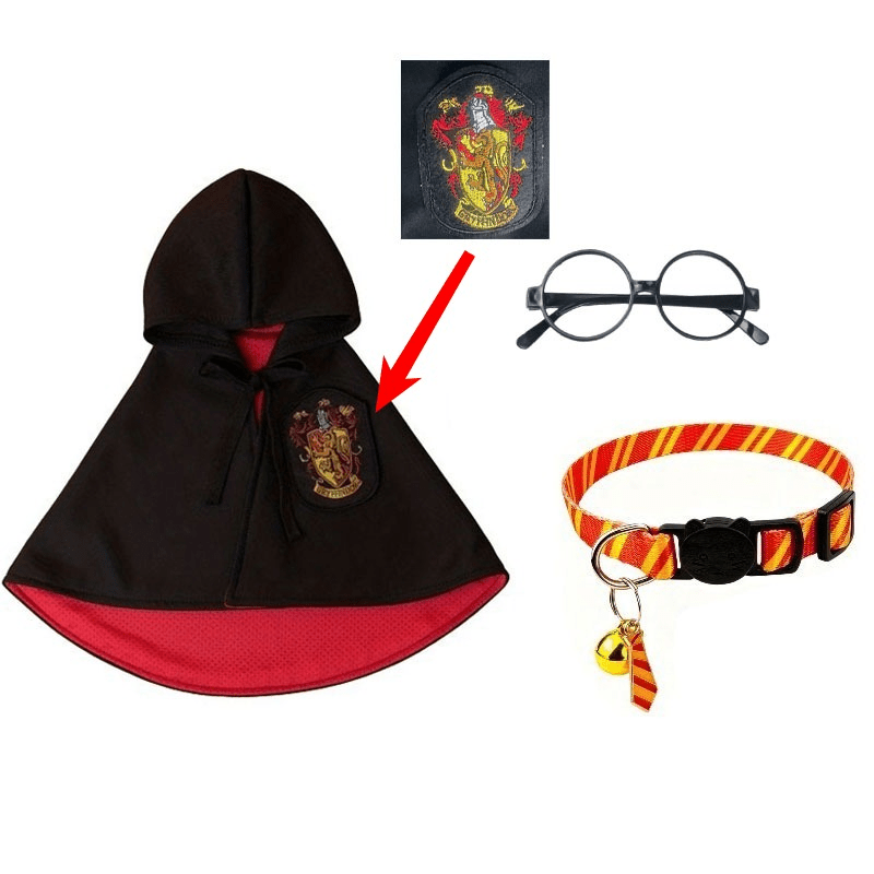 TEMU 3pcs Warner . Pet Harry Potter Magical Cloak School Cloak Small Pet Shawl And Glasses And Collar, Cat Pet Dog Harry Potter Magical Cloak School
