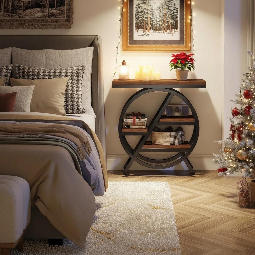 3-tier Nightstand With Storage Shelves, Industrial Bedside Table For Christmas Gift Idea (1pc)