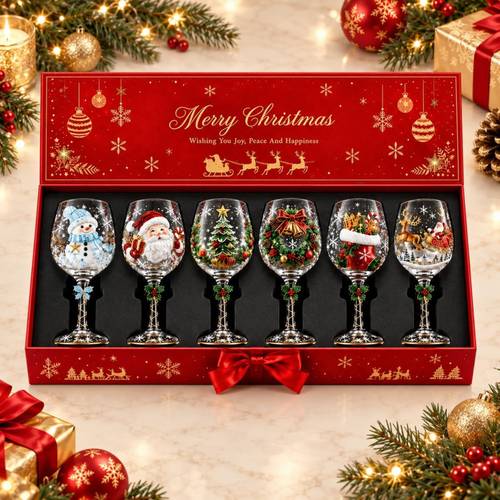 item picture 6pcs christmas wine glasses set 3 art cups with gift box christmas wine glasses raised holiday goblet with snowflake decor decor wines and cocktails table decor